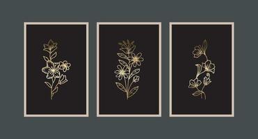 Modern boho abstract trendy background design. Gold plant painting. vector