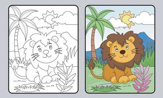 libro o página para colorear león, educativo para niños vector