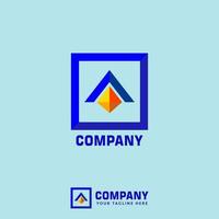 plantilla de diseño del logotipo de la empresa inmobiliaria, diamante, concepto de diseño en la azotea, cuadrado, triángulo, azul, naranja vector