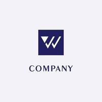 Letter W or VV or VW Logo Design Template, Blue Box, Gray Background, Rectangle Square Logo Concept, Simple and Clean, Strong Bold, White Lettermark vector