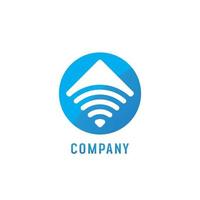 Wifi Signal Logo Design Template, Radio Signal Waves, Energy Waves, Antenna and Satellite Signal Symbols, Vector Element in Blue and White, Ellipse Rounded Logo Concept