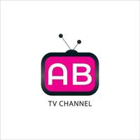 Online TV Channel Logo Design Template, Rounded TV icon, Live Streaming, Entertainment Company, Antenna, Pink, Magenta, Black vector