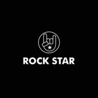 plantilla de diseño de logotipo de estrella de rock, concepto de signo de mano de metal, blanco negro, elipse, forma redondeada vector