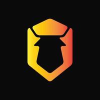 concepto de logo de toro y escudo. degradado, plano, minimalista, moderno, espacio negativo, logotipo elegante y simple. adecuado para logotipo, icono, símbolo y signo. como logotipo de defensa, fuerte o de protección vector