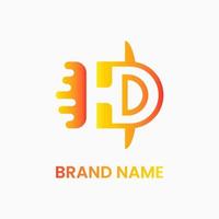 letter d and rocket logo concept. gradient, modern, combination, simple, flat and clean. yellow and orange. suitable for logo, icon, symbol and sign. such as fast, transportation or initial logo vector