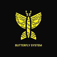 concepto de logotipo del sistema de mariposas. logotipo plano, simple, único, moderno e insecto. adecuado para logotipo, icono, símbolo y signo. tales como comunicaciones, computadora, internet o logotipo de redes vector