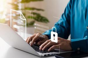 cybersecurity concept, user privacy security and encryption, secure internet access Future technology and cybernetics, screen padlock. photo