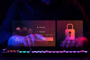 cybersecurity concept, user privacy security and encryption, secure internet access Future technology and cybernetics, screen padlock. photo