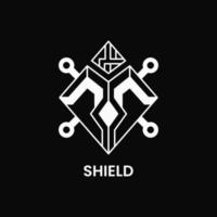 stylish shield logo concept. abstract, line, monogram, minimalist and simple logotype. suitable for logo, icon, symbol and sign. defense, protection and security logo vector