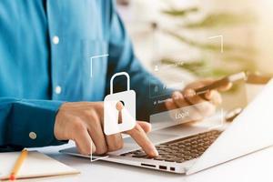 cybersecurity concept, user privacy security and encryption, secure internet access Future technology and cybernetics, screen padlock. photo