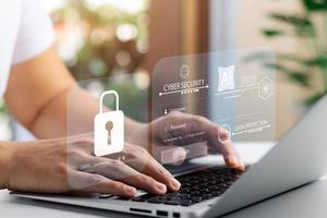 cybersecurity concept, user privacy security and encryption, secure internet access Future technology and cybernetics, screen padlock. photo