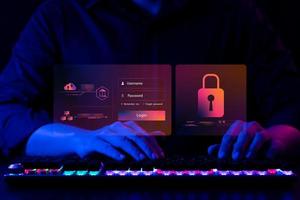 cybersecurity concept, user privacy security and encryption, secure internet access Future technology and cybernetics, screen padlock. photo