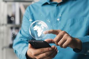 Digital transformation technology strategy,the transformation of ideas and the adoption of technology in business in the digital age, enhancing global business capabilities. photo