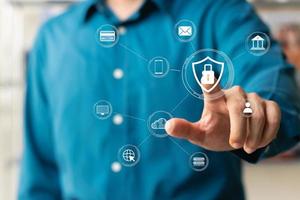 cybersecurity concept, user privacy security and encryption, secure internet access Future technology and cybernetics, screen padlock. photo