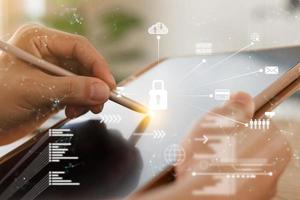 Concept of cyber security, information security and encryption, Login, User, secure access to user's personal information, secure Internet access. photo