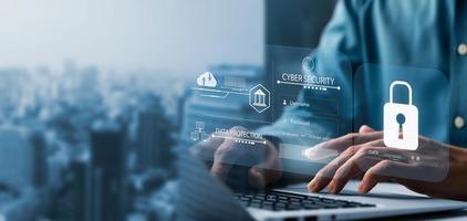 cybersecurity concept, user privacy security and encryption, secure internet access Future technology and cybernetics, screen padlock. photo