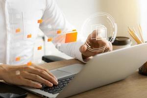 Document management system concept, virtual screen icon. Document Storage System DMS Online database, software for efficient management of company files and data. photo