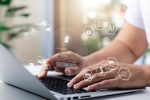 cybersecurity concept, user privacy security and encryption, secure internet access Future technology and cybernetics, screen padlock. photo