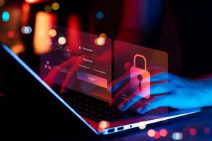 cybersecurity concept, user privacy security and encryption, secure internet access Future technology and cybernetics, screen padlock. photo
