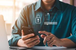 Concept of cyber security, information security and encryption, secure access to user's personal information, secure Internet access, cybersecurity. photo