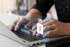 cybersecurity concept, user privacy security and encryption, secure internet access Future technology and cybernetics, screen padlock. photo