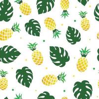 Colorful summer seamless pattern created from pineapples and tropical leaves on white background. Textile print, wallpaper, wrapping paper, scrapbooking, stationery. Product packaging design. EPS 10 vector