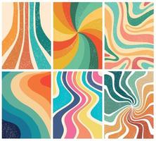 Groovy backgrounds wallpaper set. Abstract retro 70s 80s prints for posters, cards, templates, etc. EPS 10 vector