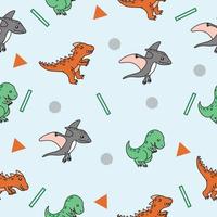 cute many colorful dinosaur animal seamless pattern colorful object wallpaper with design greenish blue. vector