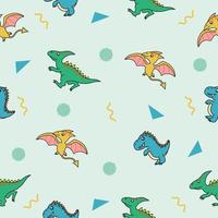 lindo muchos coloridos animales dinosaurios patrón sin costuras colorido objeto fondo de pantalla con diseño azul verdoso. vector