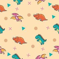 cute many colorful dinosaur animal seamless pattern colorful object wallpaper with design cream. vector