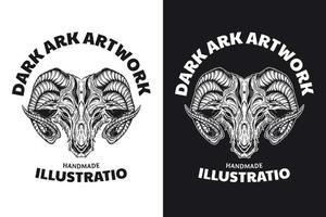 Set Animal Goat Beast Dark Art Hand drawn Hatching Outline Symbol Tattoo Merchandise T-shirt Merch vintage vector