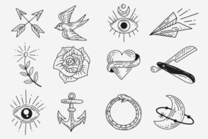 Set Collection Mystical Celestial Clipart Symbol space doodle Esoteric elements vintage illustration vector