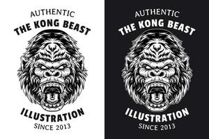 Set Animal Gorilla Kong Monkey Beast Dark Art Hand drawn Hatching Outline Symbol Tattoo Merchandise T-shirt Merch vintage