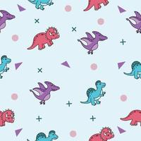 cute many colorful dinosaur animal seamless pattern colorful object wallpaper with design greenish blue. vector