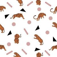 cute many orange tiger animal seamless pattern pink object wallpaper with design white. vector