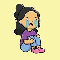 Linda chica llorando ilustración de icono de vector de dibujos animados. concepto de icono de personas vector premium aislado.