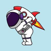 lindo astronauta con ilustración de icono de vector de dibujos animados de cohete. concepto de icono de comida animal vector premium aislado.