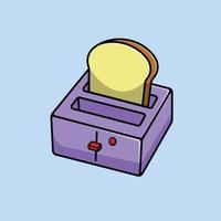 Toaster And Bread Cartoon Vector Icon Illustration. Breakfast Food Icon Concept Isolated Premium Vector.