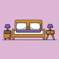 ilustración de icono de vector de dibujos animados de habitación de cama. concepto de icono de objeto interior vector premium aislado