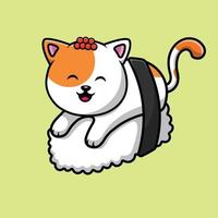 Cute Cat Sushi Cartoon Vector Icon Illustration. Animal Food Icon Concept Isolated Premium Vector.