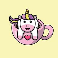 Cute Unicorn On Coffee Cup Cartoon Vector Icon Illustration. Animal Drink Icon Concept Isolated Premium Vector.