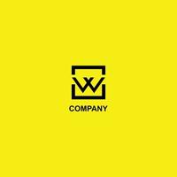 plantilla de diseño de logotipo de letra w o vv o vw, caja negra en fondo amarillo, concepto de logotipo cuadrado rectangular, simple y limpio, negrita fuerte vector