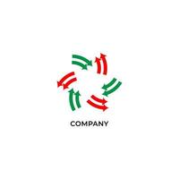 dos capas de flechas rojas y verdes. plantilla de diseño de logotipo de circulación. concepto de logotipo de reciclaje aislado sobre fondo blanco vector