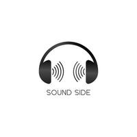 logotipo del lado del sonido, auriculares con concepto de diseño del logotipo de la señal de sonido, plantilla de diseño del logotipo de audio en blanco y negro vector