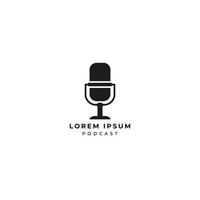 An isolated Minimal Podcast logo design template on white background. Black condenser microphone icon illustration. Internet Broadcasting, Online Radio station. Pictorial logotype. vector