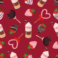 Seamless pattern with confectionery, candy, chocolate-covered strawberries, various sweets vector