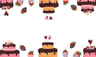 Beautiful background, banner with confectionery, cakes, chocolate-covered strawberries, various sweets vector