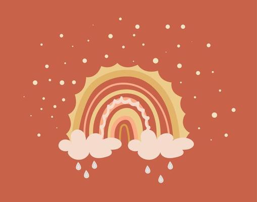 Cute rainbows with clouds in boho style for children's room decoration