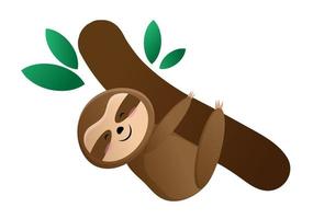 Cute sloth hanging on a tree. Vector cartoon character hugs a tree and sleeps. Elements for design, banners, packaging, patterns, posters, prints