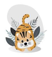 Cute cartoon character tiger cub, childrens illustration with funny animal for things, design, room decoration, print, poster vector